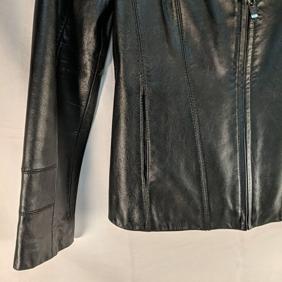 Pelle Studio Genuine Leather Black Jacket Coat Full zip collared Women's Small S - Picture 4 of 16